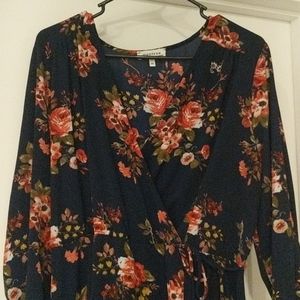 Faux body wrap navy floral dress